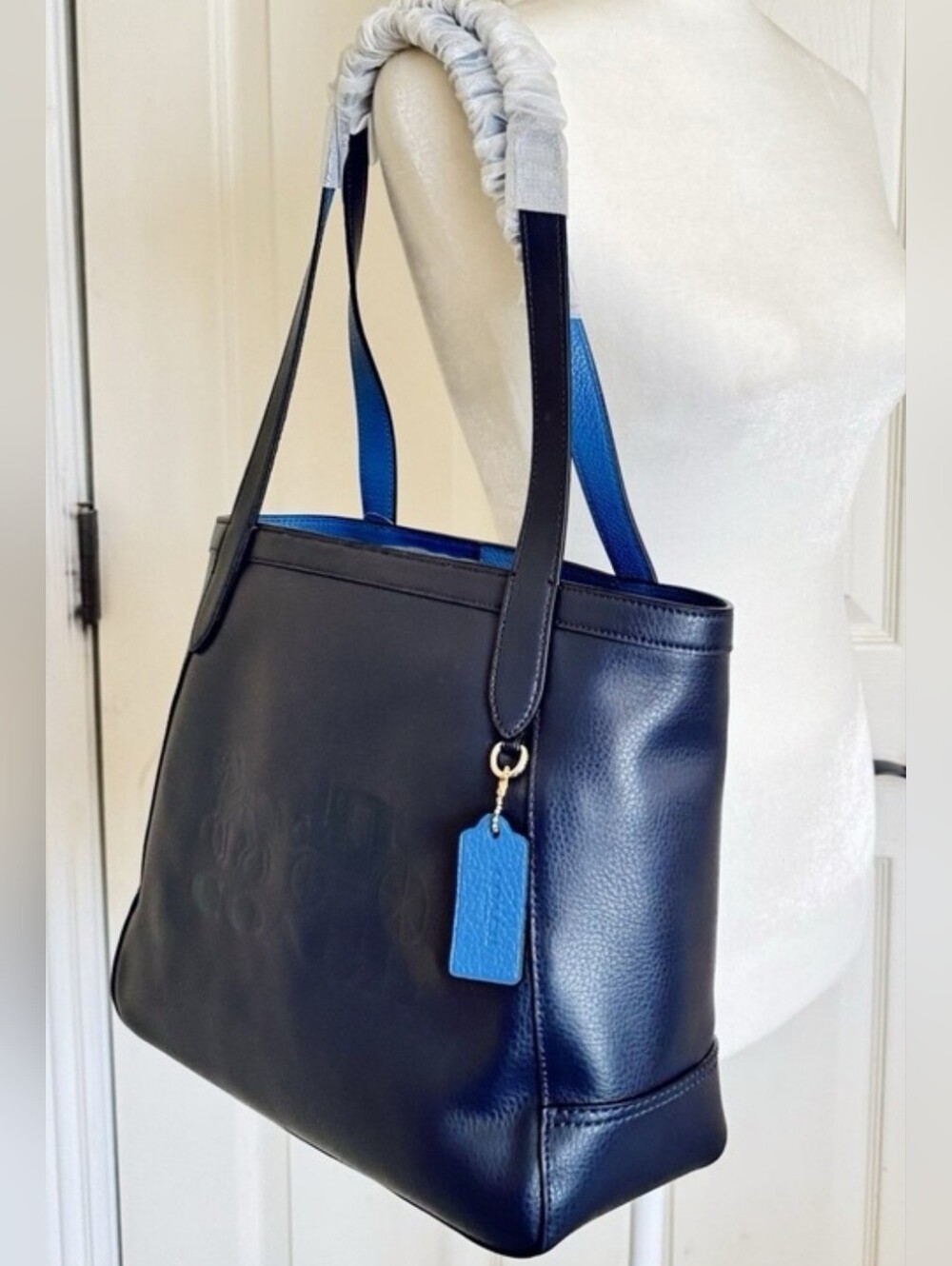 Coach C4063 Reversible City Tote Midnight Sky Blue Pebble Leather Shoulder Bag - Picture 2 of 7